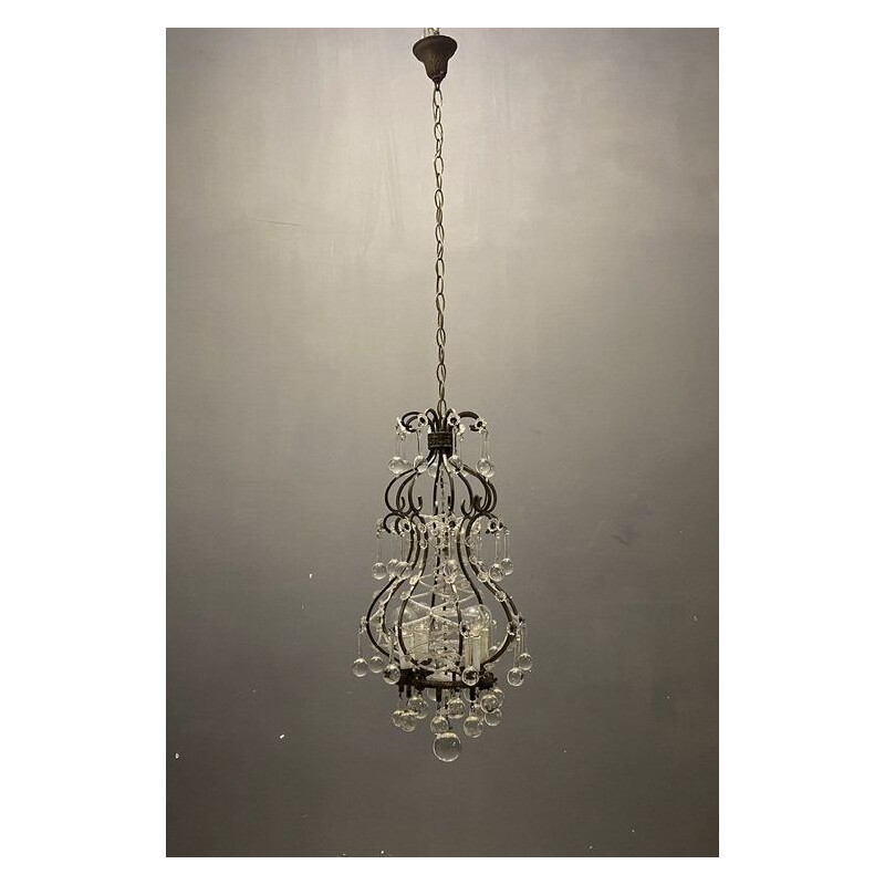 Vintage Italiaanse hanglamp met Murano glazen druppels