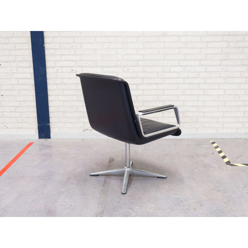 German Wilkhahn office chair in black leather and chromed steel - 1960s