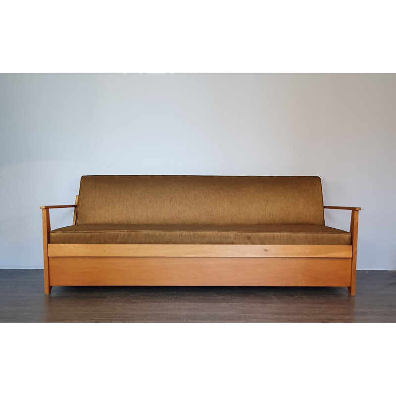 Vintage Tamara sofa bed in ashwood and fabric by F. Aplewicz for Lad, 1950