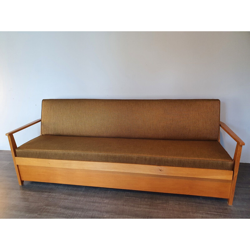 Vintage Tamara sofa bed in ashwood and fabric by F. Aplewicz for Lad, 1950