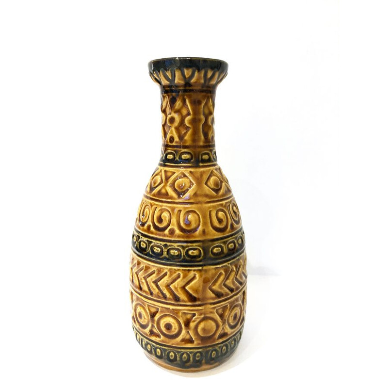 Vintage-Vase aus ockerfarbener Keramik von West Germany, 1970