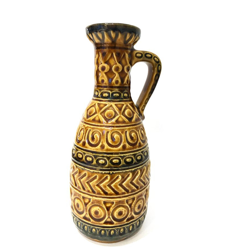 Vaso vintage in ceramica ocra della Germania Ovest, 1970