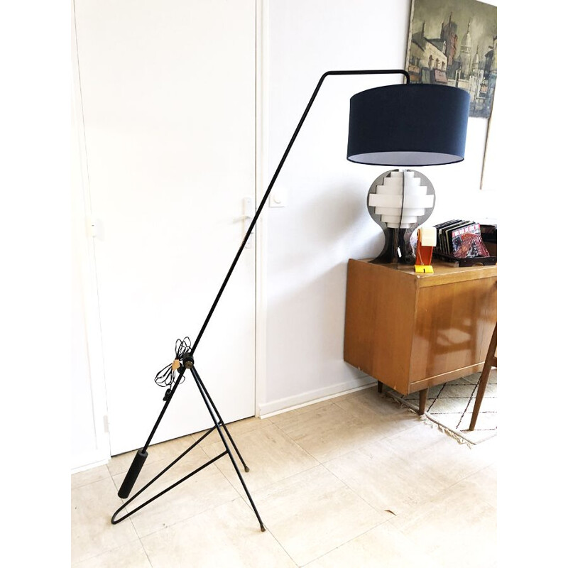 Vintage brass and metal floor lamp by Pierre Guariche, 1950