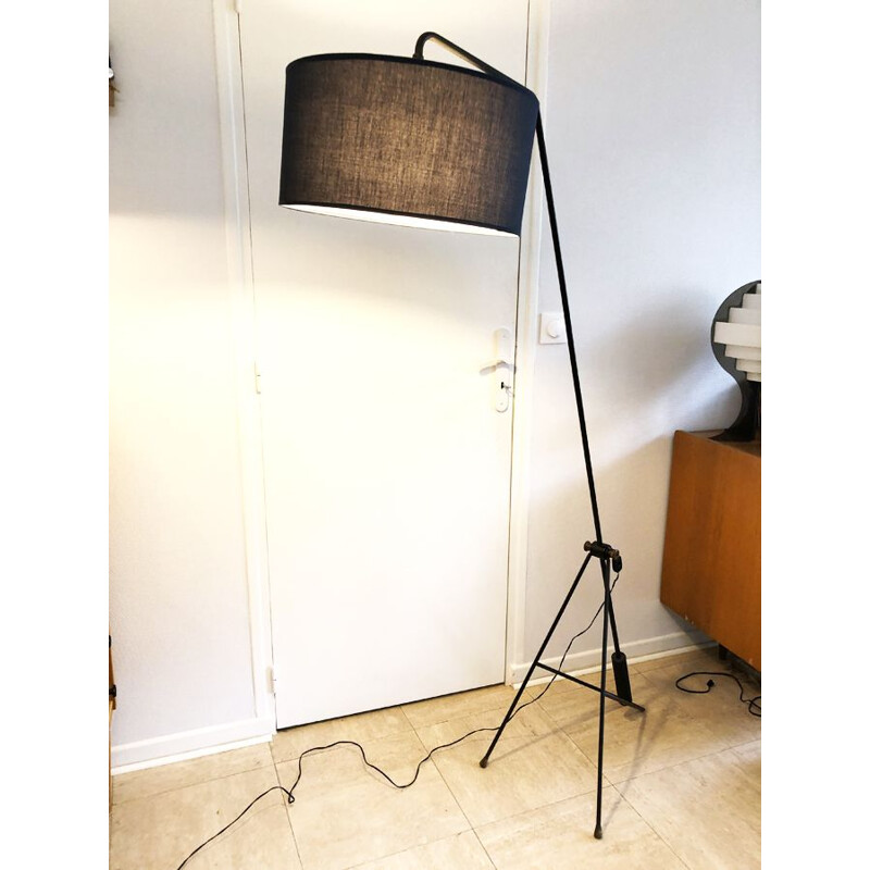 Vintage brass and metal floor lamp by Pierre Guariche, 1950