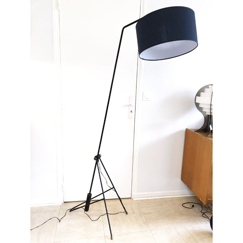 Vintage brass and metal floor lamp by Pierre Guariche, 1950