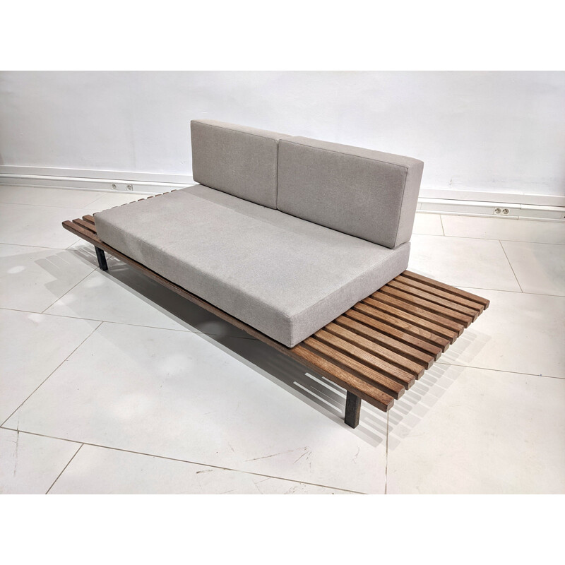 Vintage Cansado 13 slats bench with bolster and fabric mattress by Charlotte Perriand, 1954