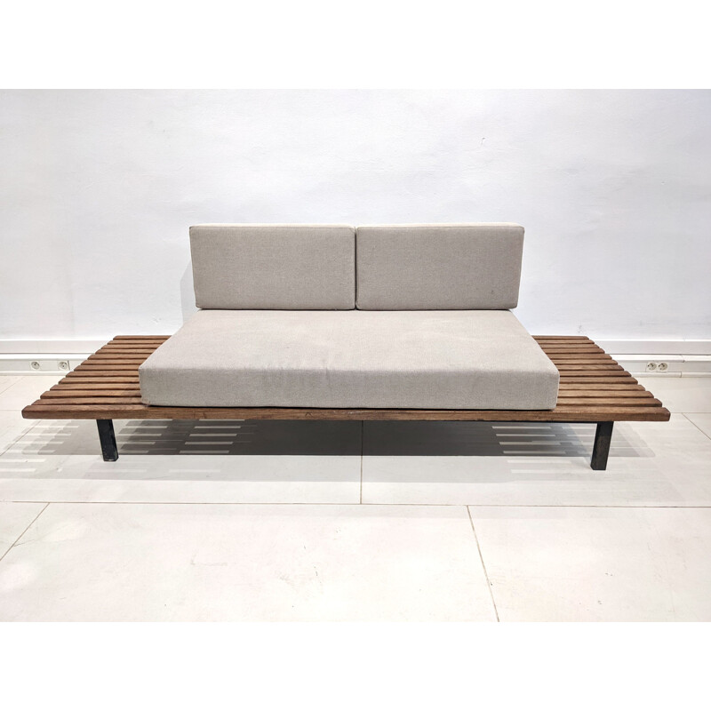 Vintage Cansado 13 slats bench with bolster and fabric mattress by Charlotte Perriand, 1954