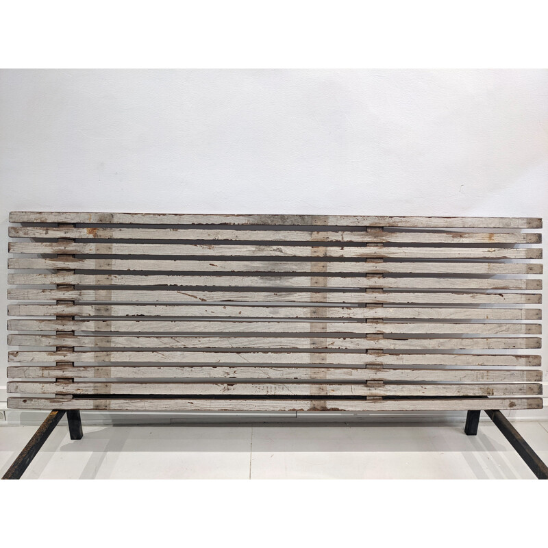 Vintage Cansado 13 slats bench with bolster and fabric mattress by Charlotte Perriand, 1954