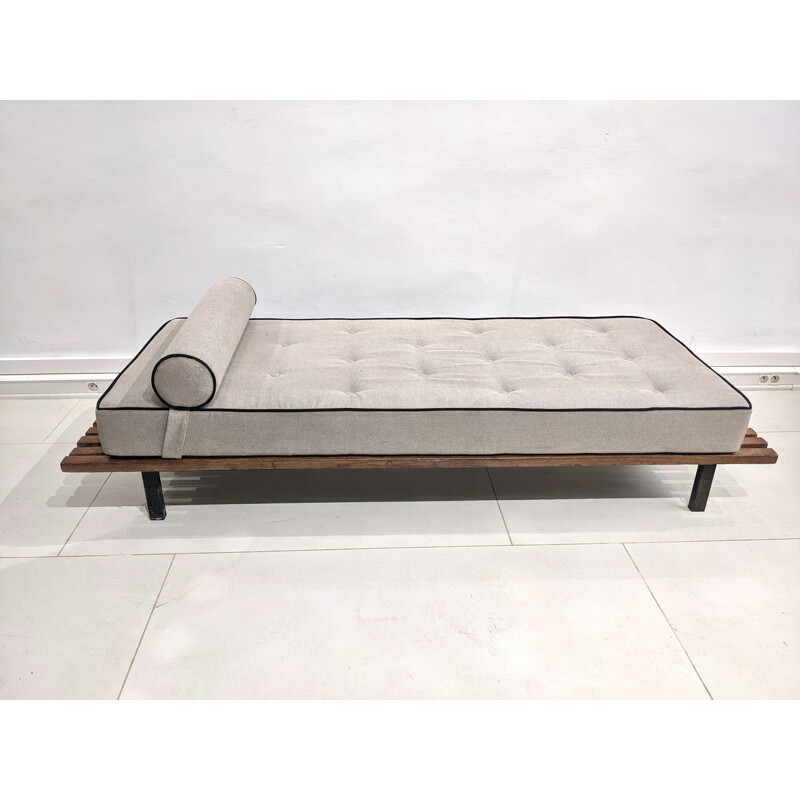 Vintage Cansado 13 slats bench with cushions and fabric mattress by Charlotte Perriand, 1954