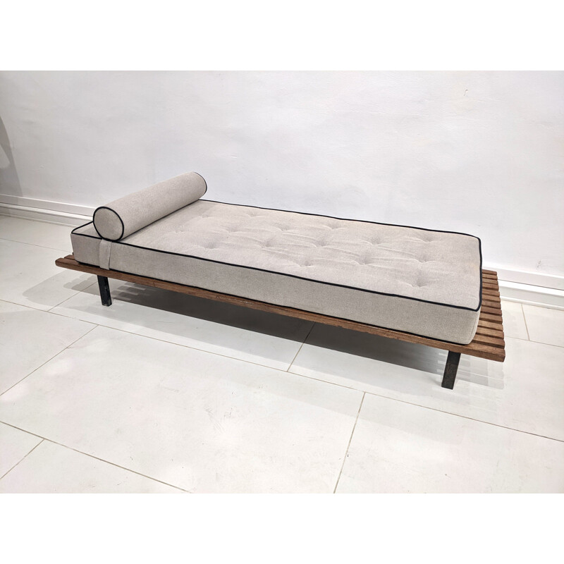 Vintage Cansado 13 slats bench with cushions and fabric mattress by Charlotte Perriand, 1954