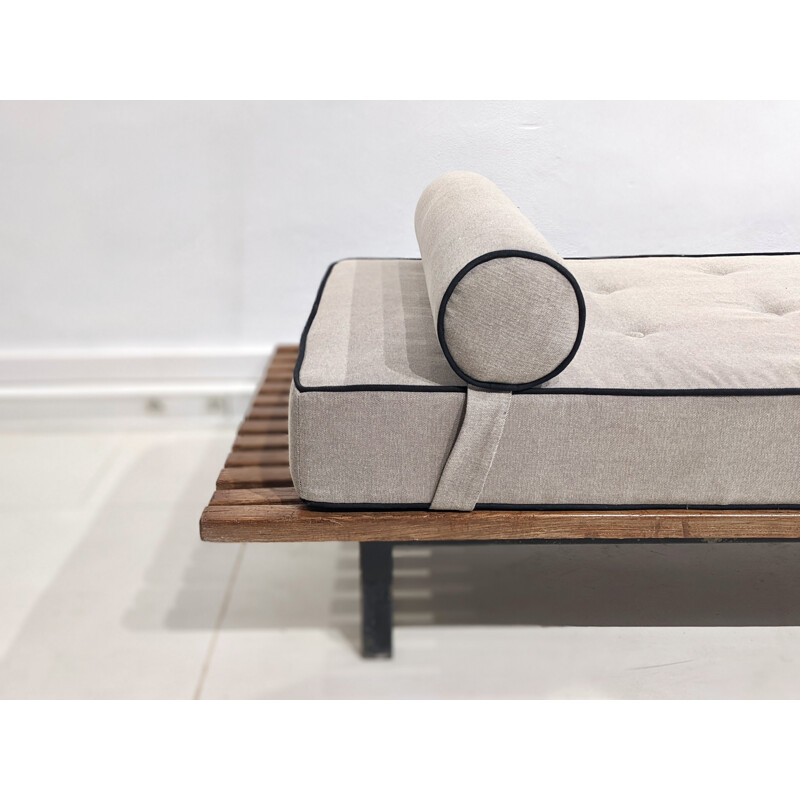 Vintage Cansado 13 slats bench with cushions and fabric mattress by Charlotte Perriand, 1954