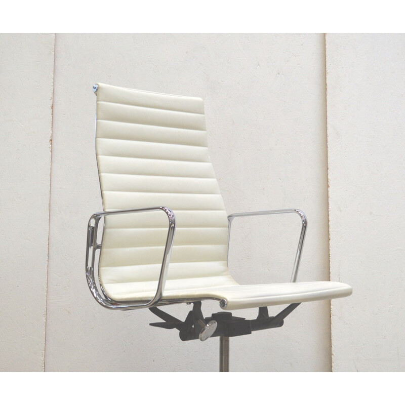 Vintage white leather Ea119 office armchair by Charles Eames for Vitra, 2018