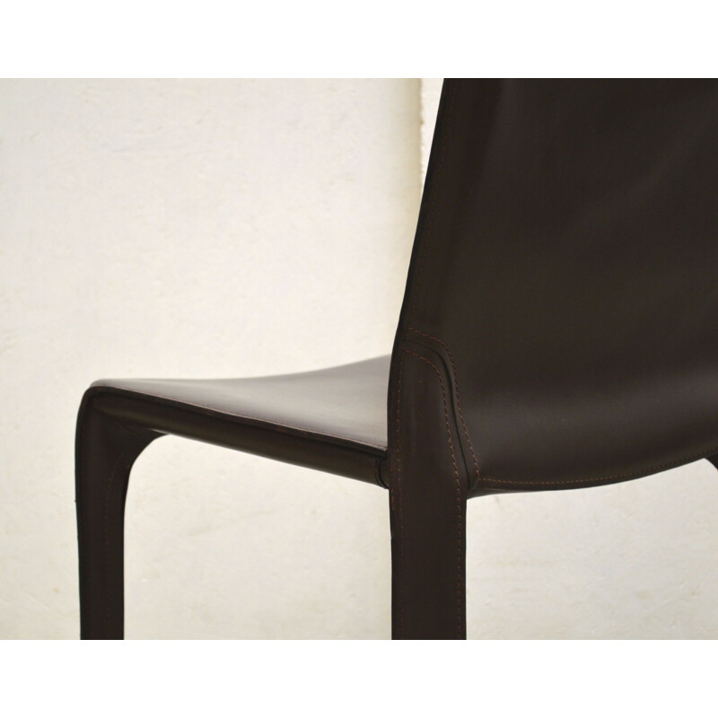 Conjunto de 6 cadeiras de couro vintage de Mario Bellini para Cassina, Itália 1980