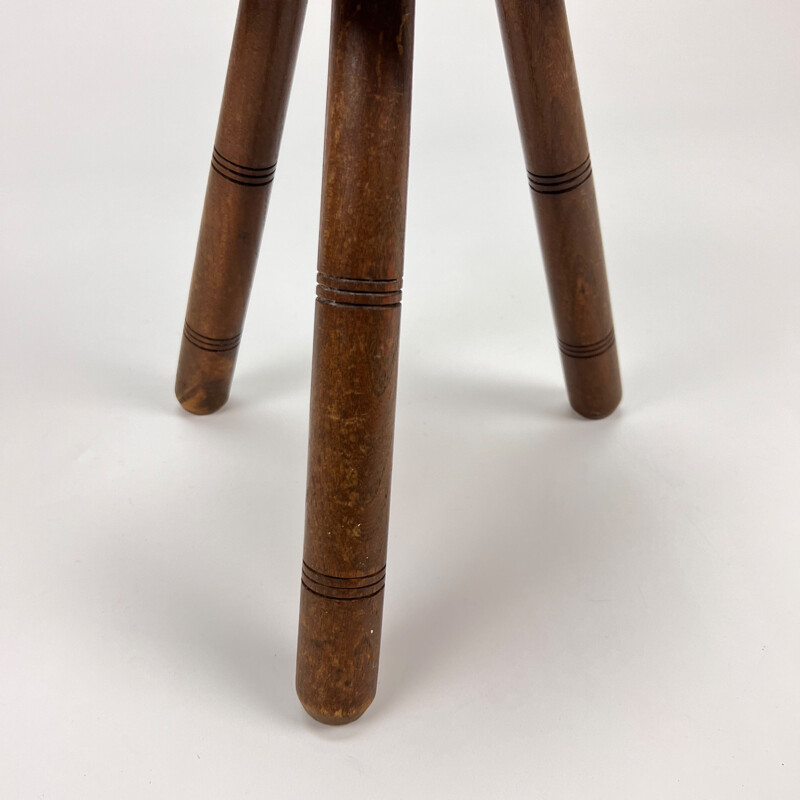 Tabouret vintage moderniste en bois de chêne, 1950