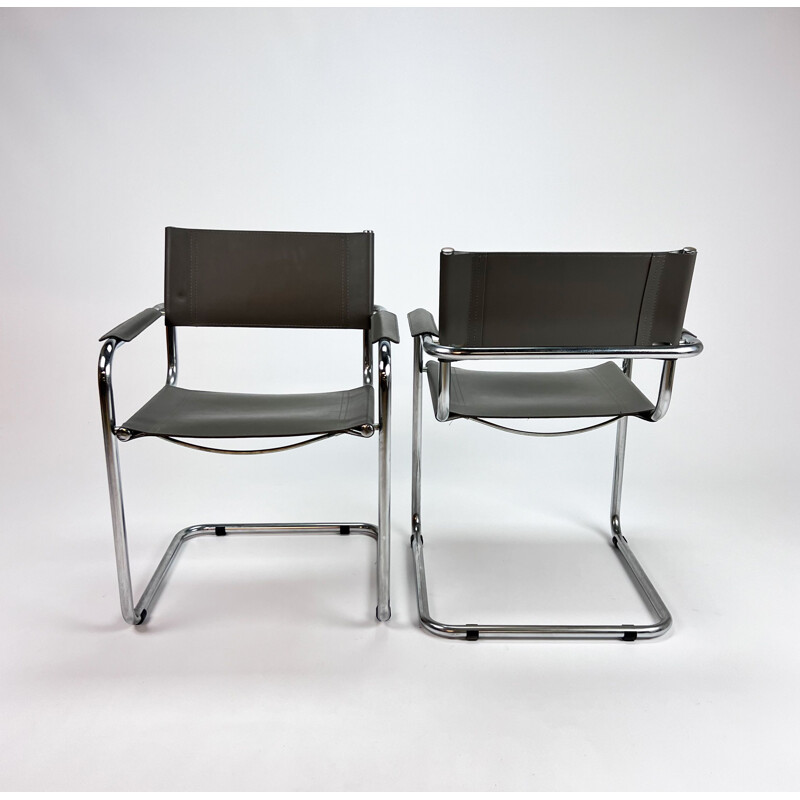 Pareja de sillones vintage de tubo y cuero de la Bauhaus, Italia 1970