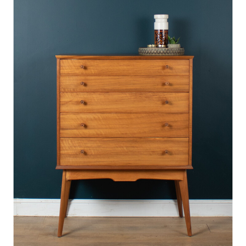 Vintage walnut and beech chest of drawers by Alfred Cox for Heals Of London, 1960