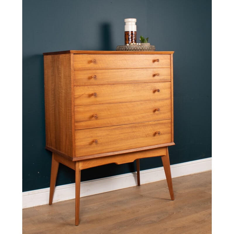 Vintage walnut and beech chest of drawers by Alfred Cox for Heals Of London, 1960