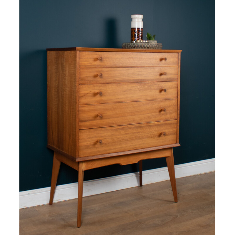 Vintage walnut and beech chest of drawers by Alfred Cox for Heals Of London, 1960