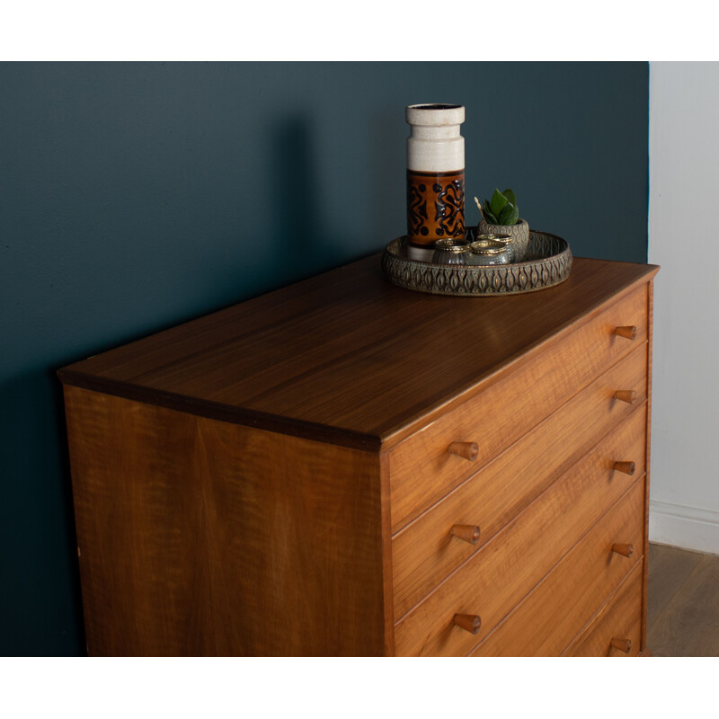 Vintage walnut and beech chest of drawers by Alfred Cox for Heals Of London, 1960