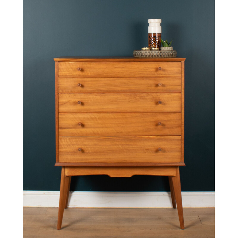 Vintage walnut and beech chest of drawers by Alfred Cox for Heals Of London, 1960