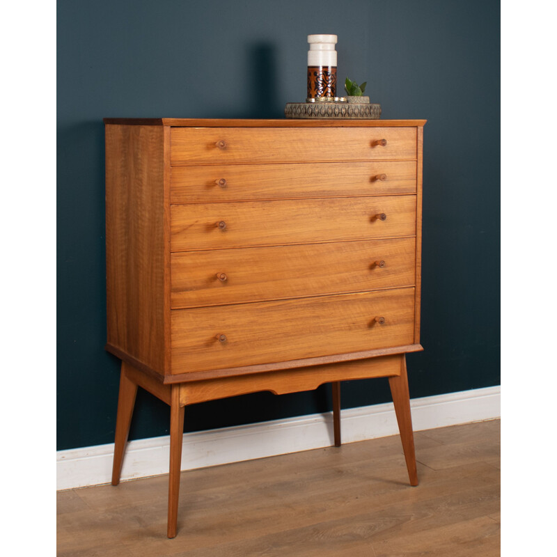 Vintage walnut and beech chest of drawers by Alfred Cox for Heals Of London, 1960