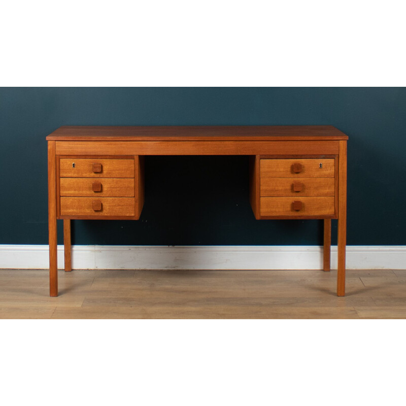 Vintage teak double pedestal desk by Domino Mobler, Denmark 1960