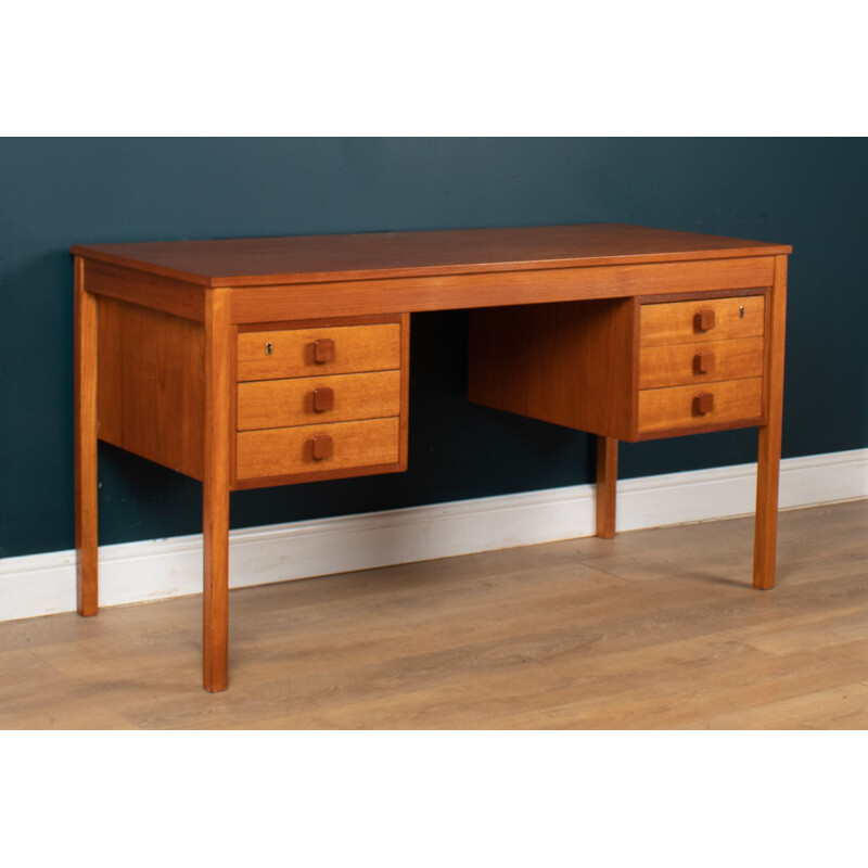 Vintage teak double pedestal desk by Domino Mobler, Denmark 1960