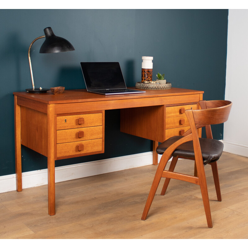 Vintage teak double pedestal desk by Domino Mobler, Denmark 1960