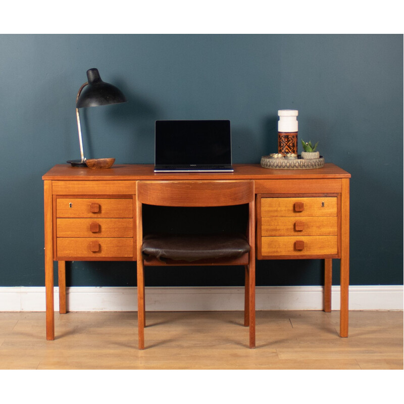 Vintage teak double pedestal desk by Domino Mobler, Denmark 1960