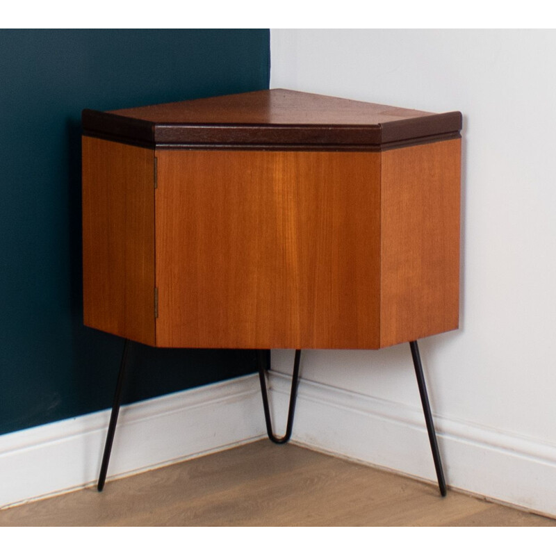 Vintage teak corner lamp table on hairpin legs by G Plan, England 1960