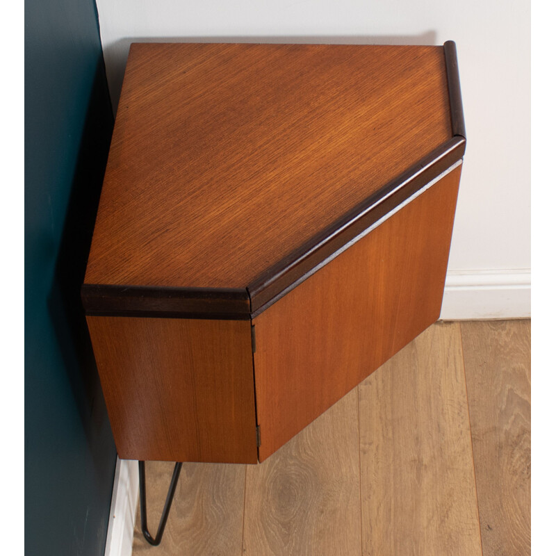 Vintage teak corner lamp table on hairpin legs by G Plan, England 1960