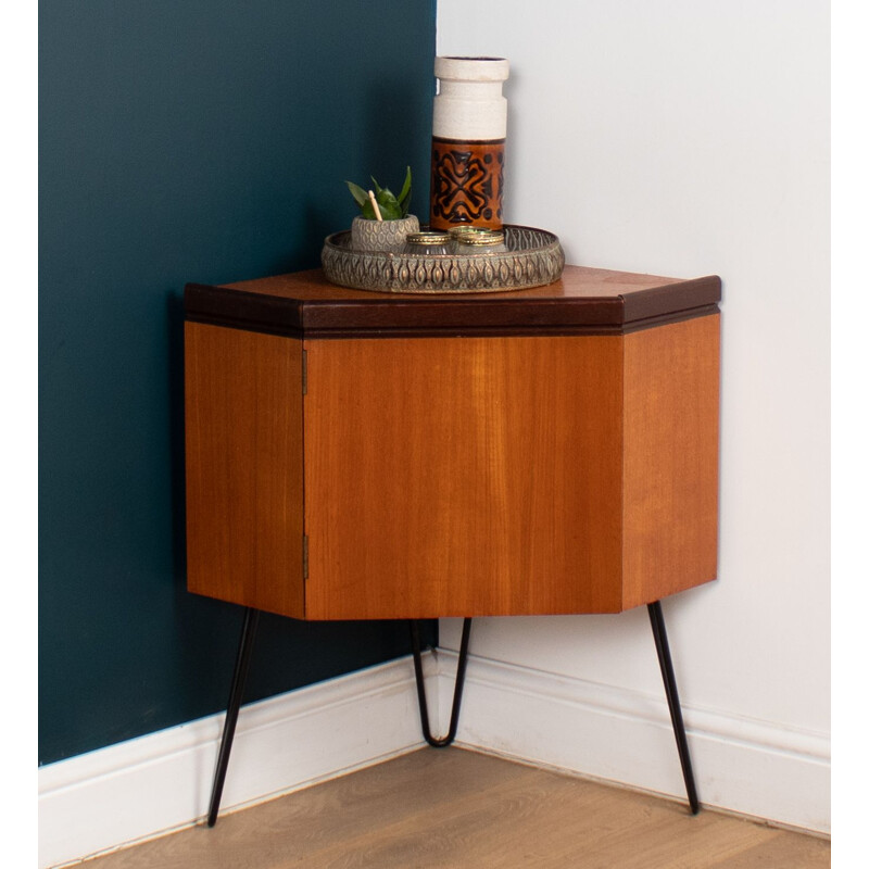 Vintage teak corner lamp table on hairpin legs by G Plan, England 1960