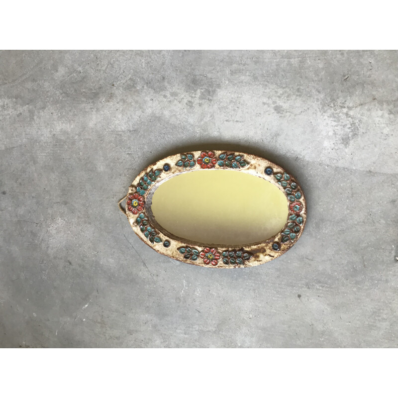 Vintage ceramic mirror with flower design, 1960-1970