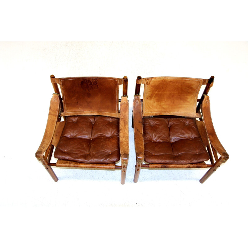 Pareja de sillones "sirocco" de época en madera de palisandro y cuero de Arne Norell, 1960