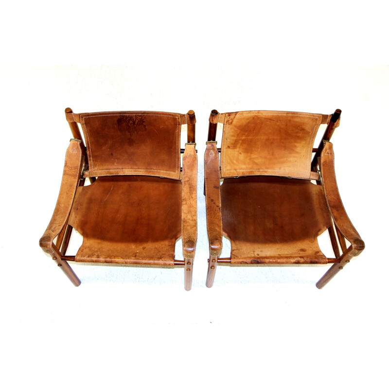 Pareja de sillones "sirocco" de época en madera de palisandro y cuero de Arne Norell, 1960