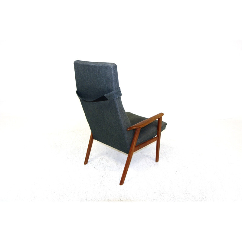 Vintage teak en stoffen fauteuil, Zweden 1950