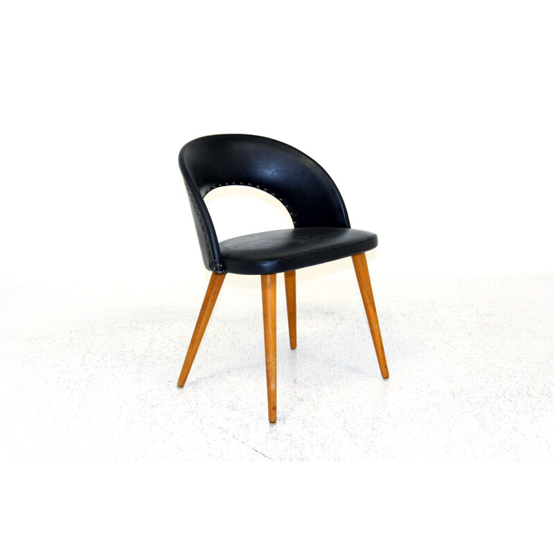 Scandinavian vintage chair in leatherette and beechwood, Sweden 1950