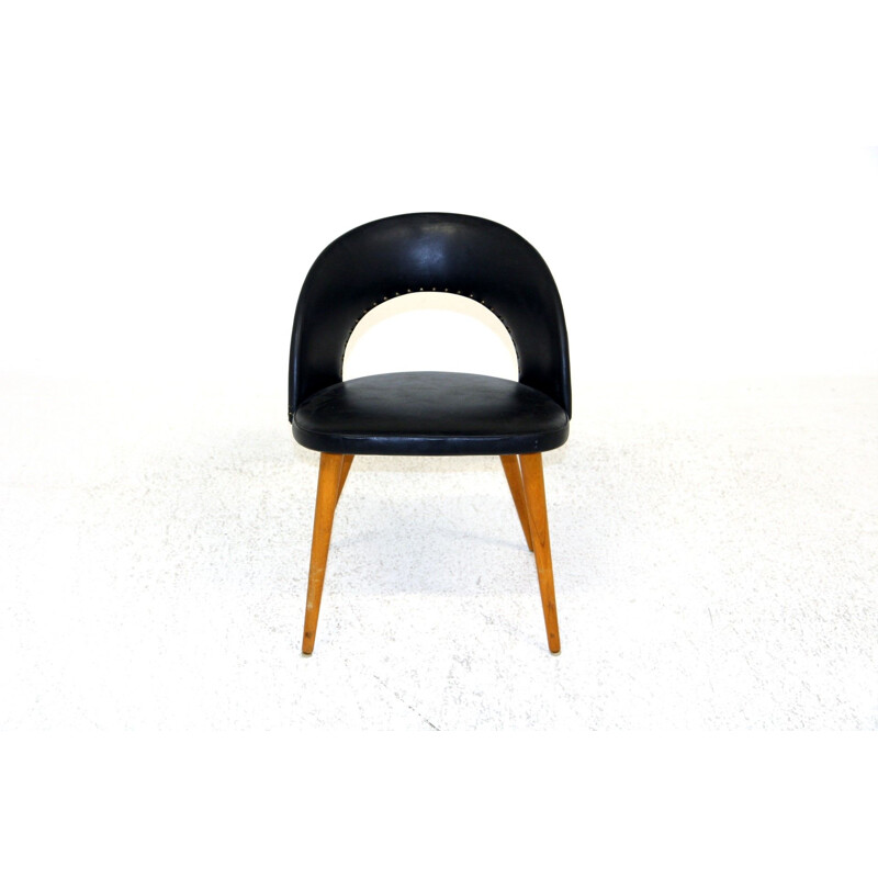 Scandinavian vintage chair in leatherette and beechwood, Sweden 1950