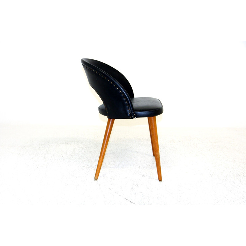 Chaise scandinave vintage en simili-cuir et hêtre, Suède 1950