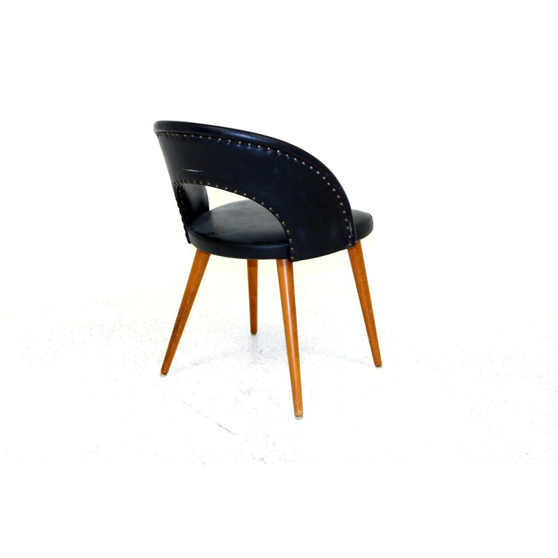 Scandinavian vintage chair in leatherette and beechwood, Sweden 1950