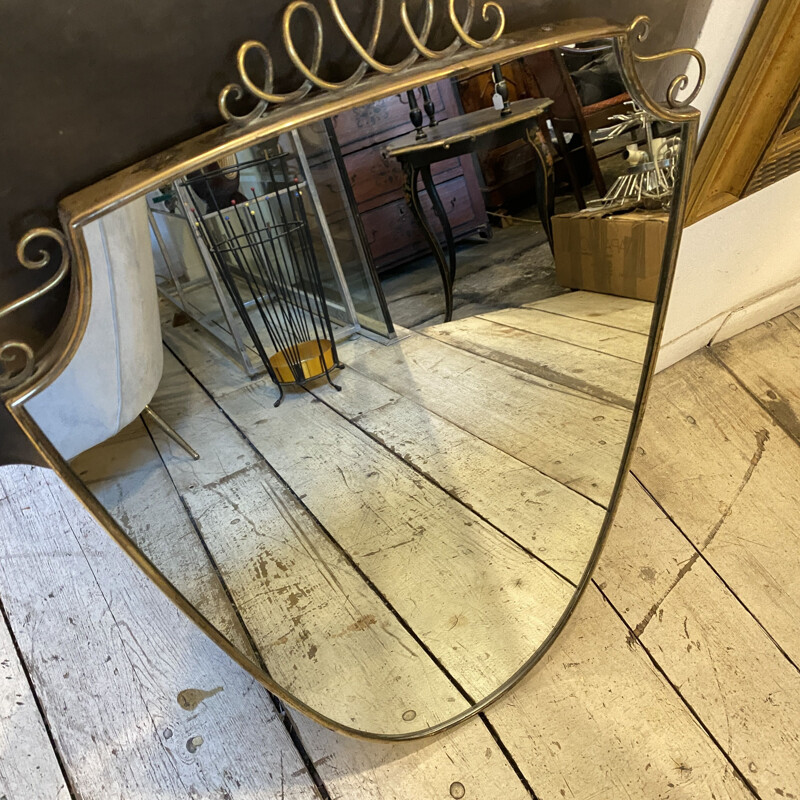 Miroir mural vintage italien en laiton, 1950s