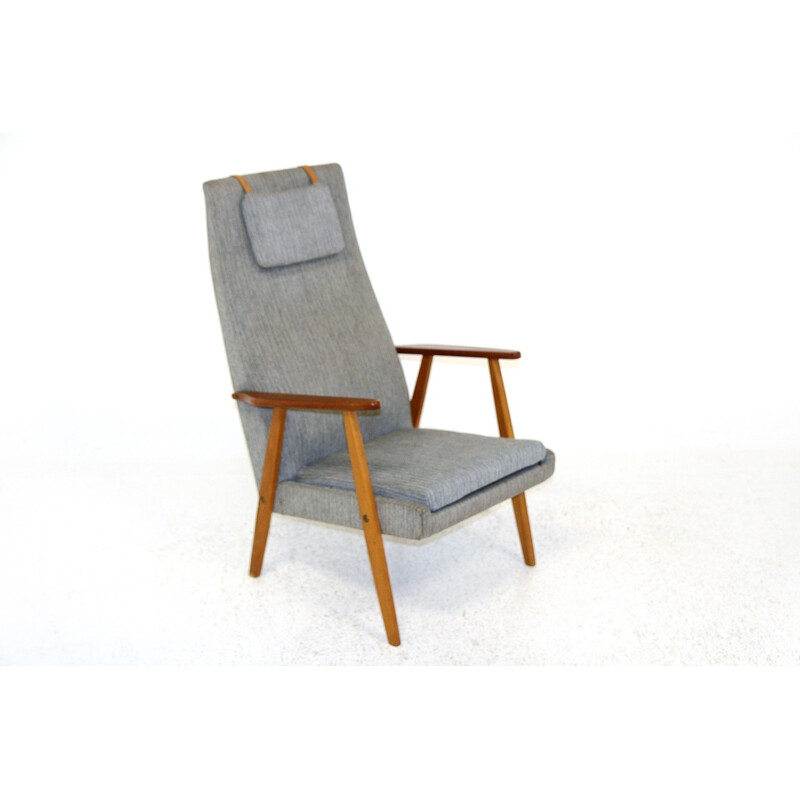 Scandinavian vintage armchair in beechwood and fabric, Sweden 1950