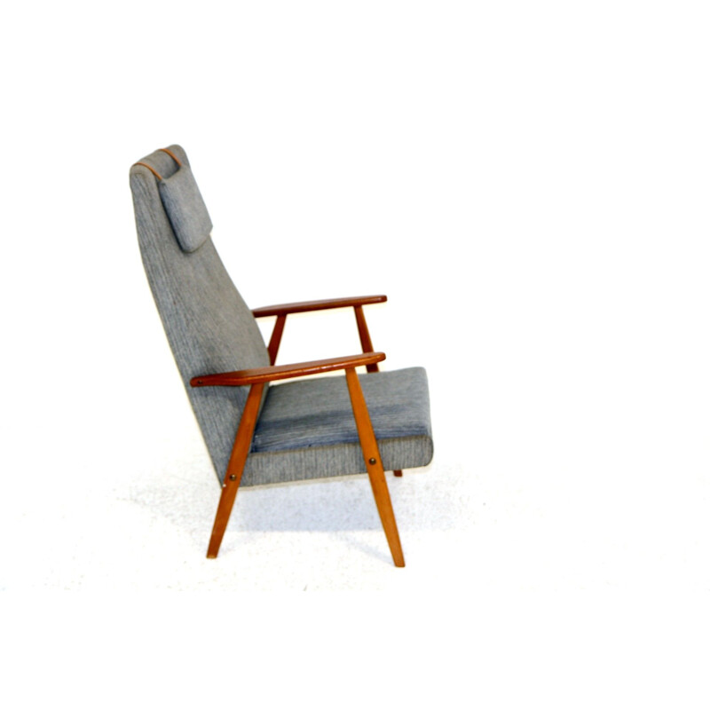 Scandinavische vintage fauteuil in beukenhout en stof, Zweden 1950