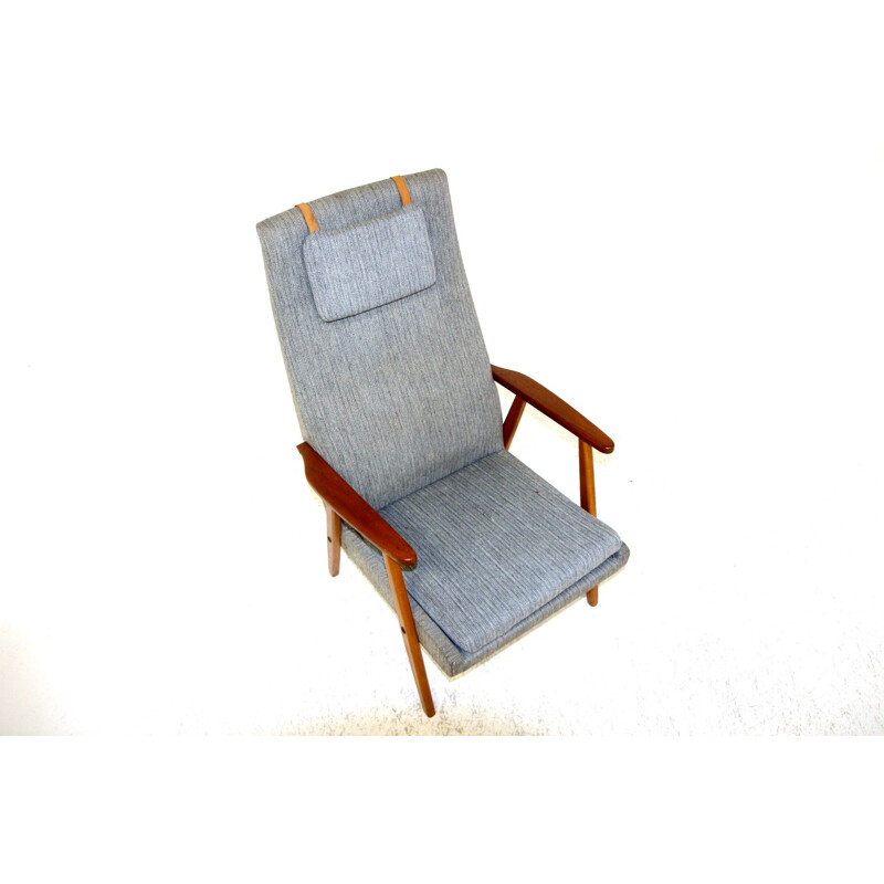 Cadeira de braços escandinava em faia e tecido, Suécia 1950