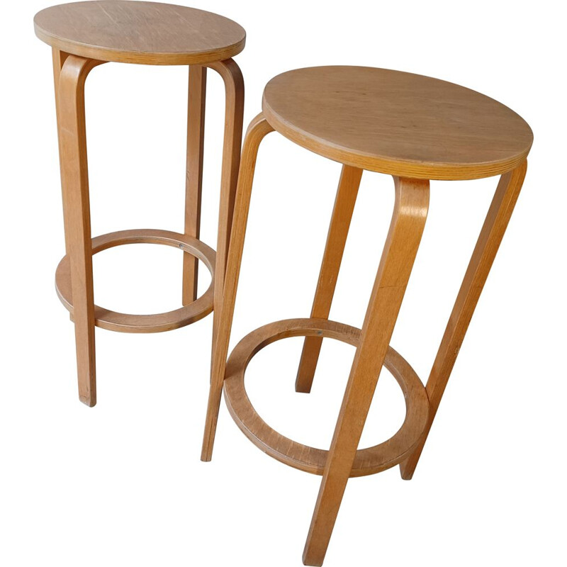 Paire de tabourets de bar vintage en bois