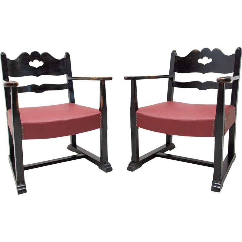 Pair of vintage ashwood armchairs by Wiener Werkstätte, Austria 1920