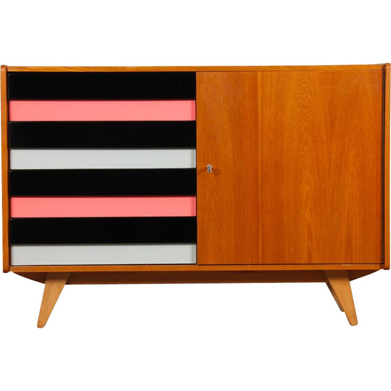 Vintage chest of drawers model U458 with pink, black and white drawers by Jiri Jiroutek, 1960