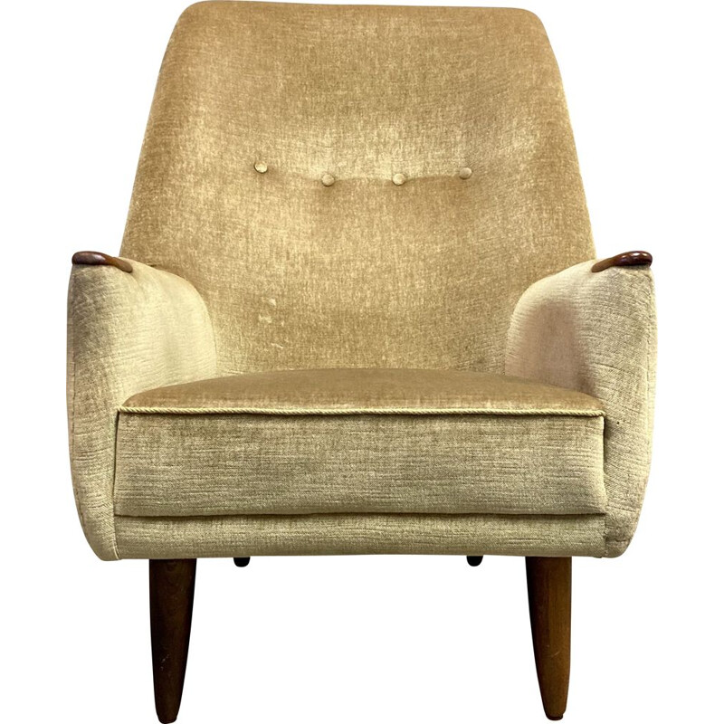 Scandinavian vintage armchair in velvet and teak, 1950