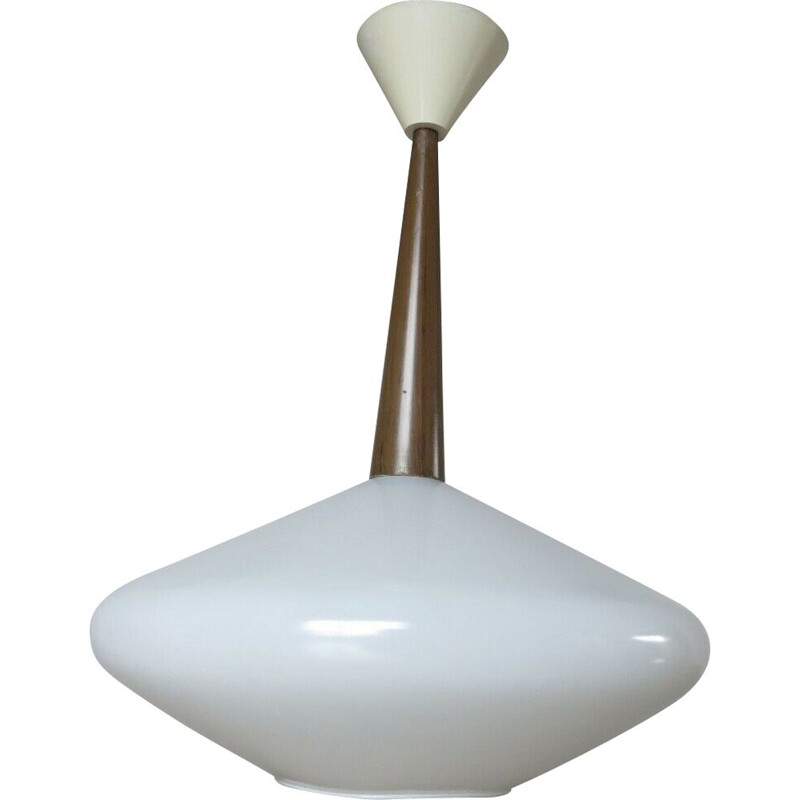 Scandinavian vintage white opaline vintage pendant lamp, 1960