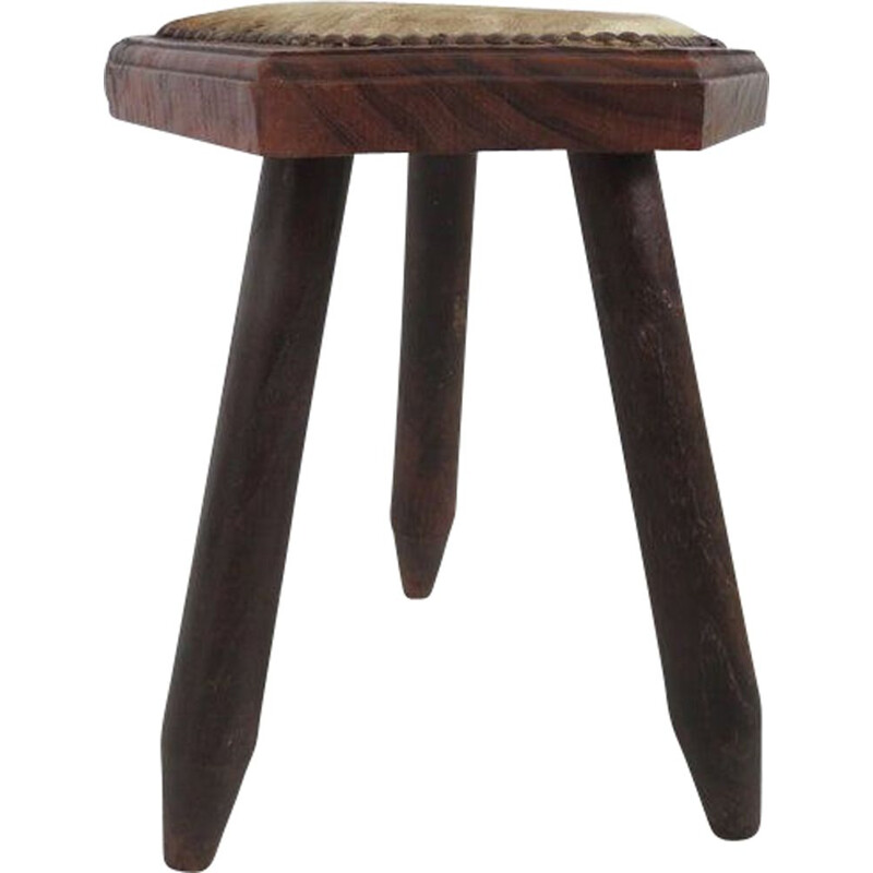 Vintage cowhide tripod stool, 1960